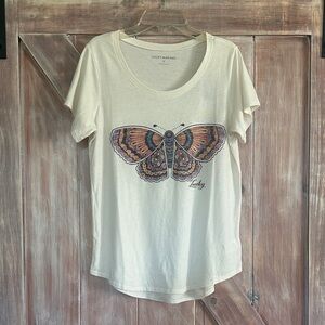 Lucky Brand White Butterfly Graphic Tee